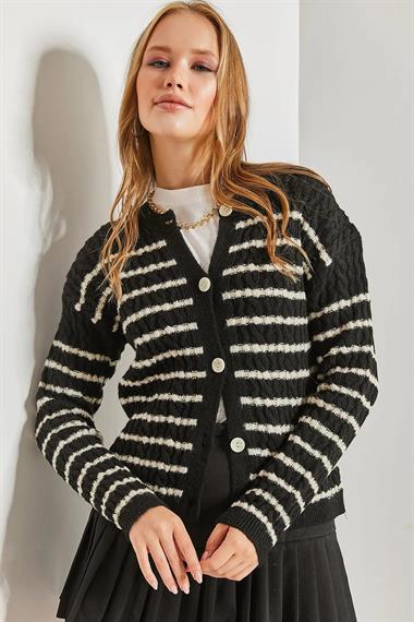 Women's Braided Striped Knitwear Cardigan