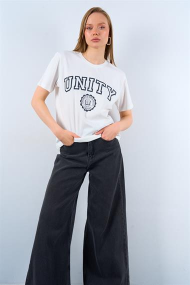 Kadın Unity Örme T-shirt - Krem