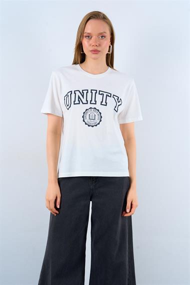 Kadın Unity Örme T-shirt - Krem