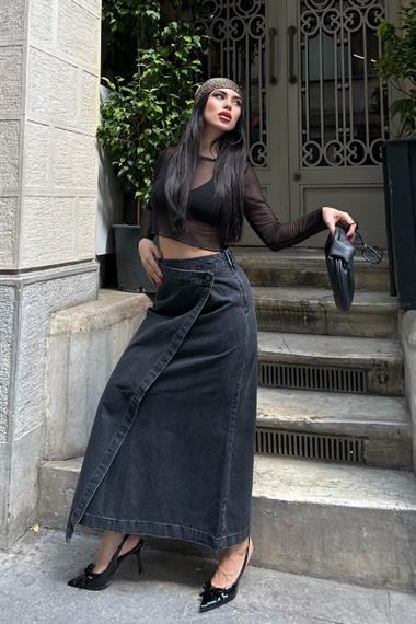 Kapaklı Uzun Boy Kot Etek