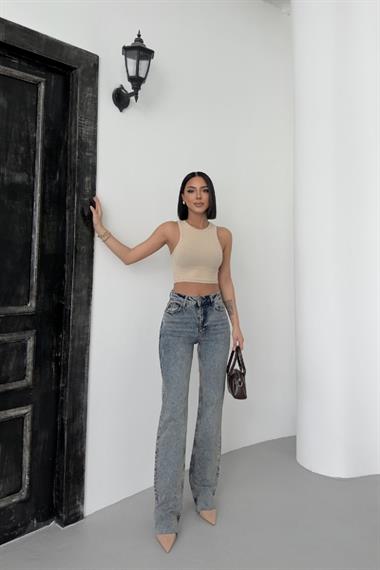 Kesik Paça Straight Fit Kot Pantolon