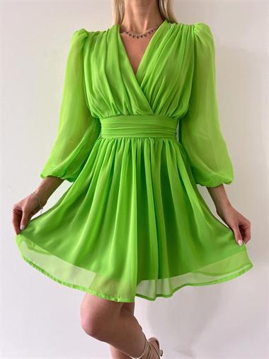 Double Breasted Collar Women Chiffon Mini Dress