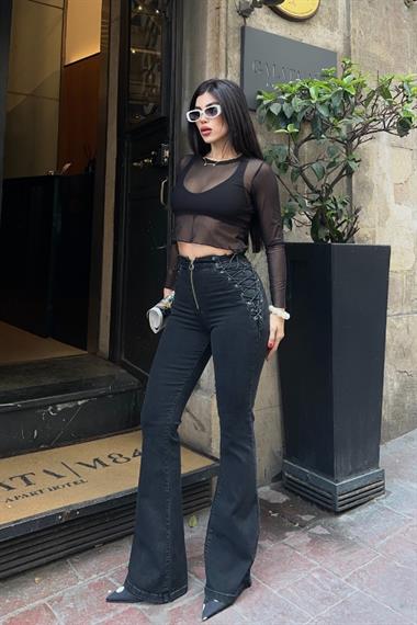 Kuşgözü Detaylı Bağcıklı Pantolon