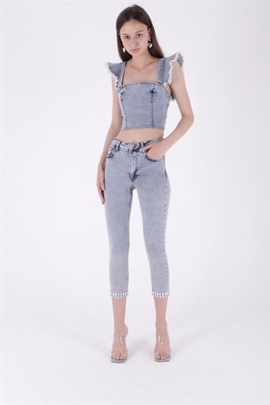 Paçası Taşlı Skinny Kot Pantolon