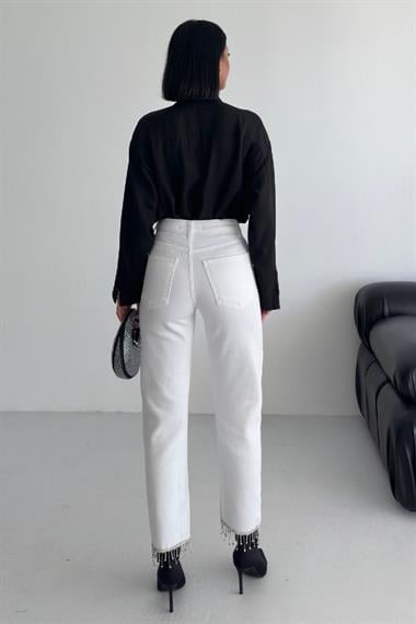 Paçasılı Dikişsiz Paça Mom Kot Pantolon