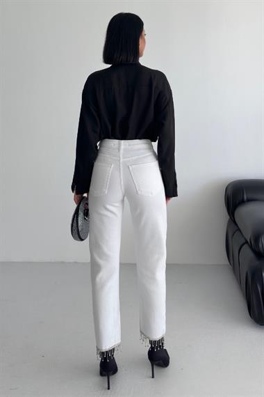 Paçasılı Dikişsiz Paça Mom Kot Pantolon