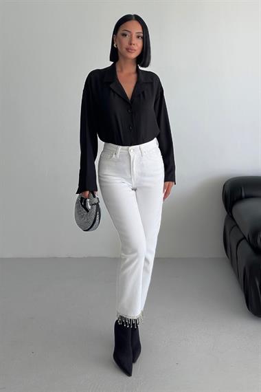 Paçasılı Dikişsiz Paça Mom Kot Pantolon