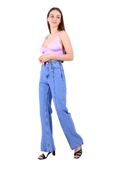 Palazzo Jean with Slit on Finish and Extra Sewing Lines in Front Light Blue Denim (26-31)