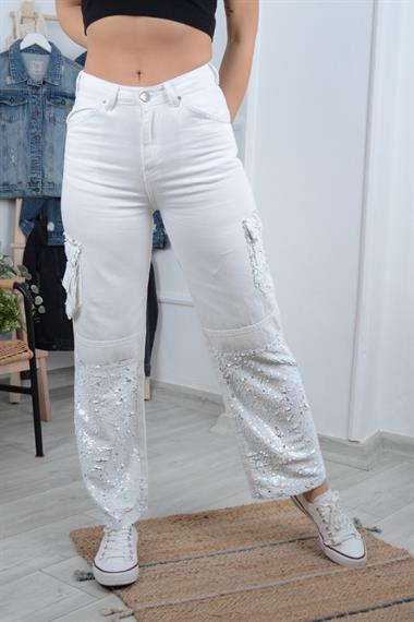Pul Payetli Kot Pantolon