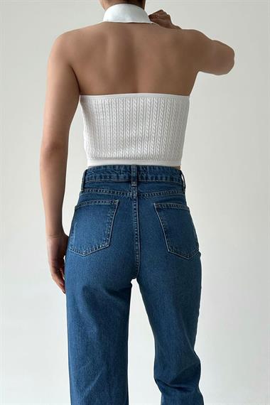 Saç Örgü Crop Bluz - Beyaz