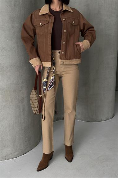 Şerit Detaylı Mom Fit Kot Pantolon