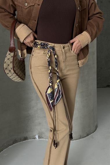 Şerit Detaylı Mom Fit Kot Pantolon