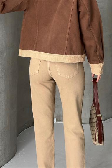 Şerit Detaylı Mom Fit Kot Pantolon