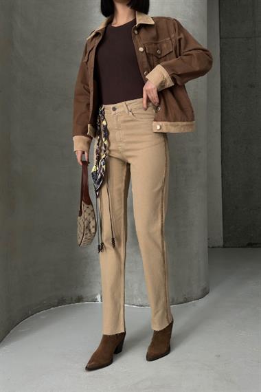 Şerit Detaylı Mom Fit Kot Pantolon