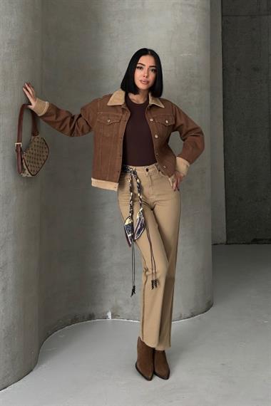 Şerit Detaylı Mom Fit Kot Pantolon