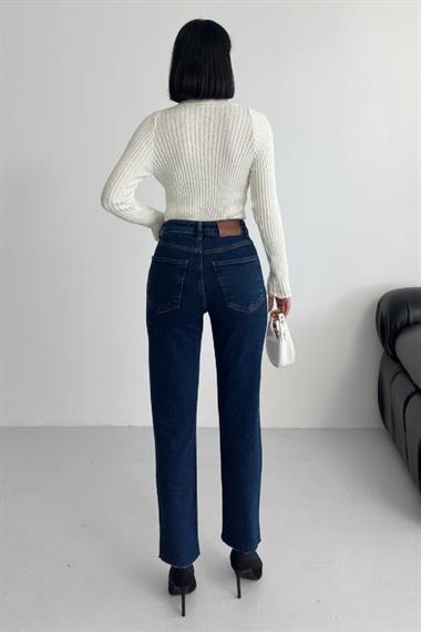 Şerit Taşlı Mom Fit Kot Pantolon