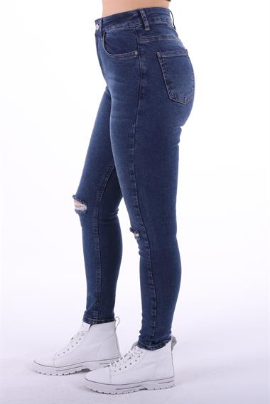 Skinny Jean with Tears on Knees Dark Blue Denim Dark Blue Denim (28-33)