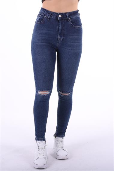 Skinny Jean with Tears on Knees Dark Blue Denim Dark Blue Denim (28-33)