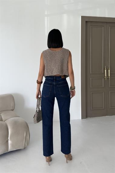 Taşlı Mom Fit Kot Pantolon