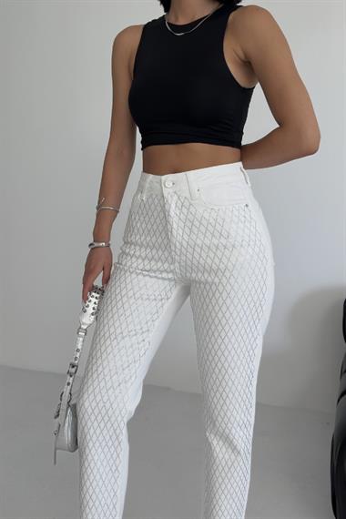 Taşlı Mom Fit Kot Pantolon
