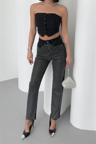 Taşlı Mom Fit Kot Pantolon
