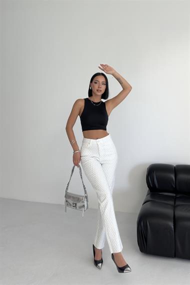 Taşlı Mom Fit Kot Pantolon