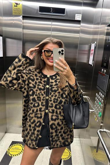 Uzun Boy Kaşmir Dokulu Leopar Hırka
