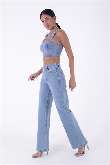 Wide Leg High Waisted Relaxed Jean Light Blue Denim Light Blue Denim (26-28)