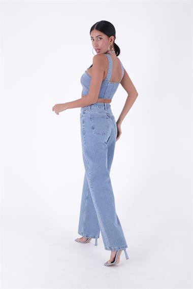 Wide Leg High Waisted Relaxed Jean Light Blue Denim Light Blue Denim (26-28)