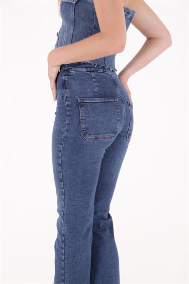 Wide Leg Jean with Dart and No Pocket Dark Blue Denim Dark Blue Denim (26-31)