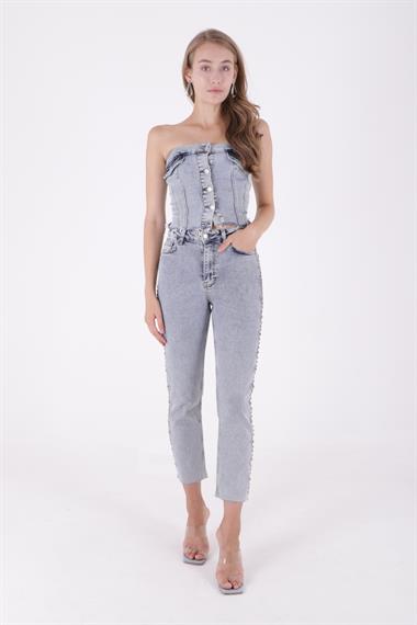 Yanları Droplı Mom Fit Kot Pantolon