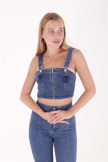 Zippered Front and Straps Bustier TOP02 (Mixed) (S-L-5)