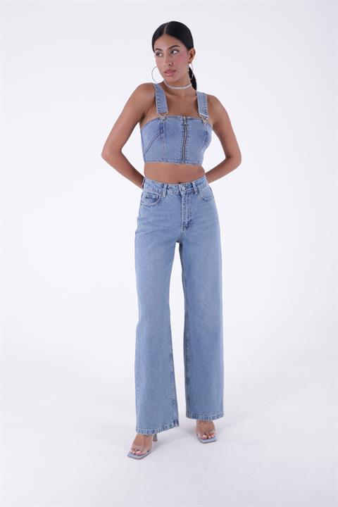 Wide Leg High Waisted Relaxed Jean Light Blue Denim Light Blue Denim (26-28)