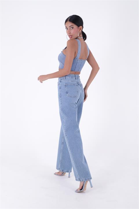 Wide Leg High Waisted Relaxed Jean Light Blue Denim Light Blue Denim (26-28)