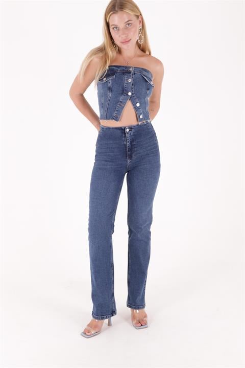 Wide Leg Jean with Dart and No Pocket Dark Blue Denim Dark Blue Denim (26-31)