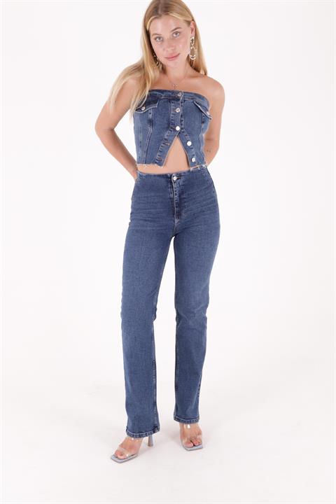 Wide Leg Jean with Dart and No Pocket Dark Blue Denim Dark Blue Denim (28-33)