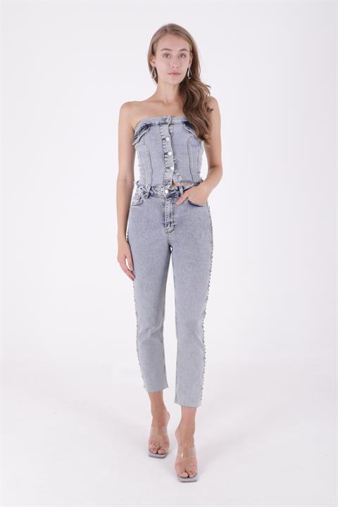 Yanları Droplı Mom Fit Kot Pantolon