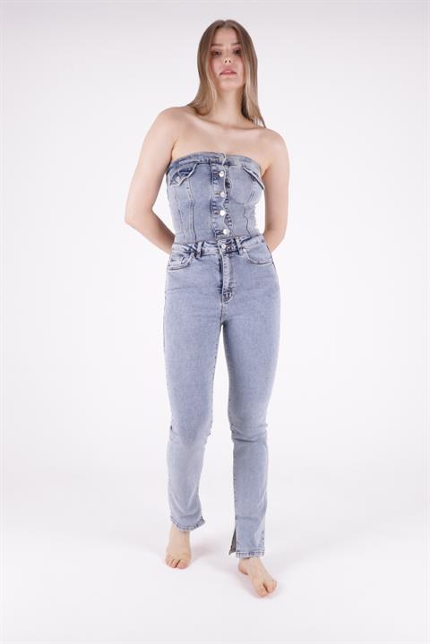 Yırtmaç Detaylı Düz Jean