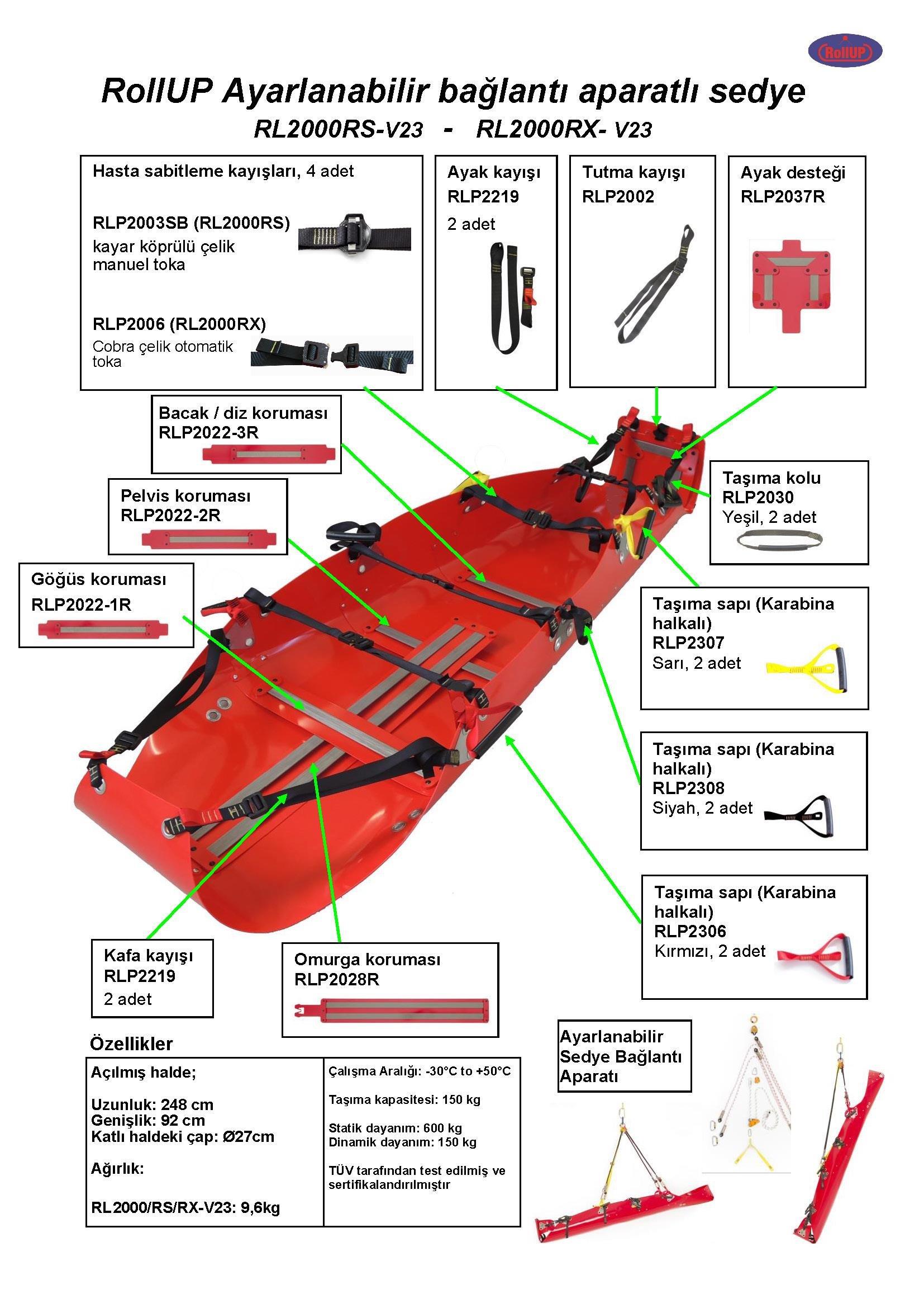 KOHLBRAT & BUNZ (K&B) RL2000 RollUP Konik Kurtarma Sedyesi (Ayarlanabilir Bağlantı Aparatlı)