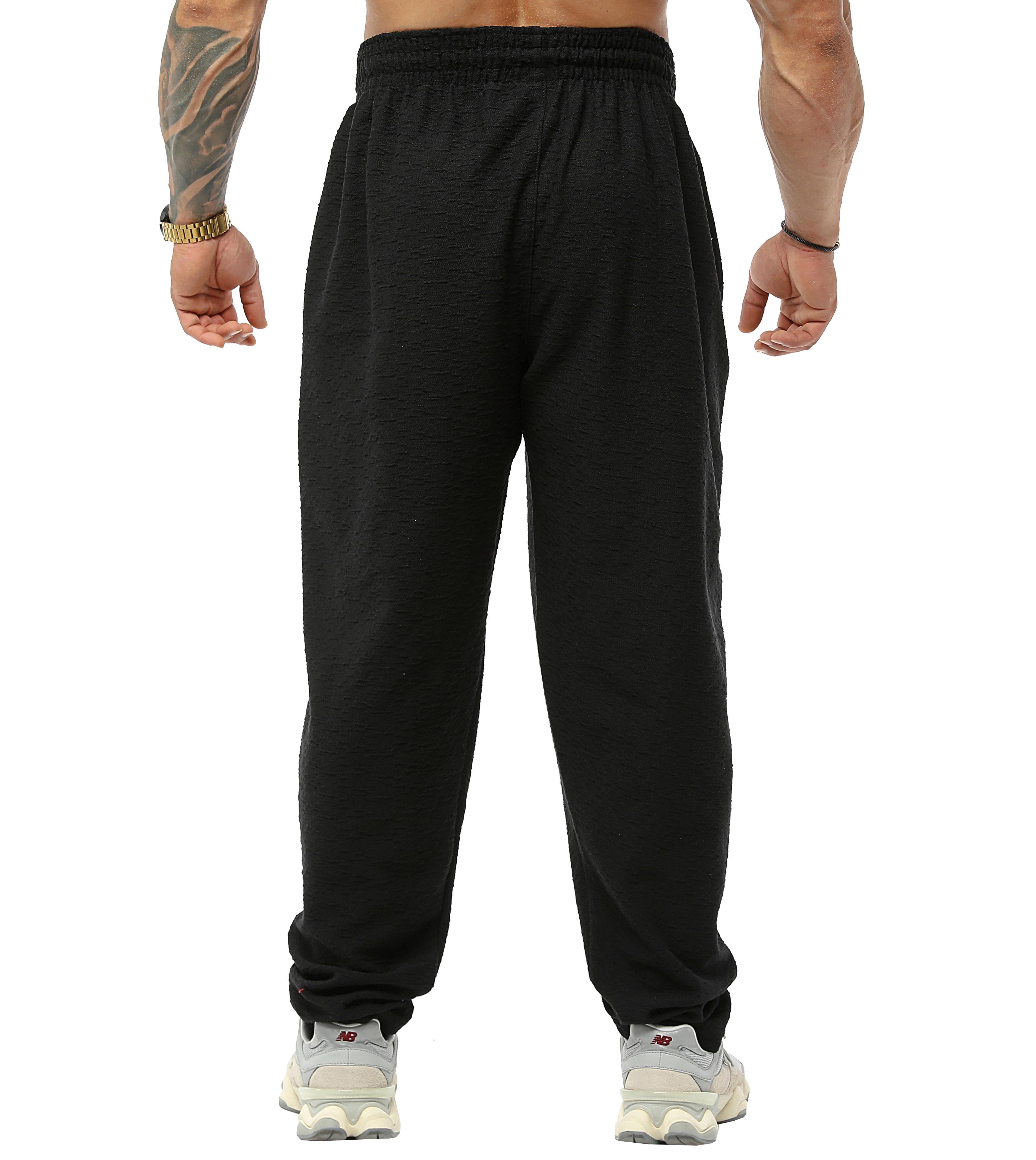 Mens Baggy Sweatpants with Cotton Textured PNT1382-BLACK