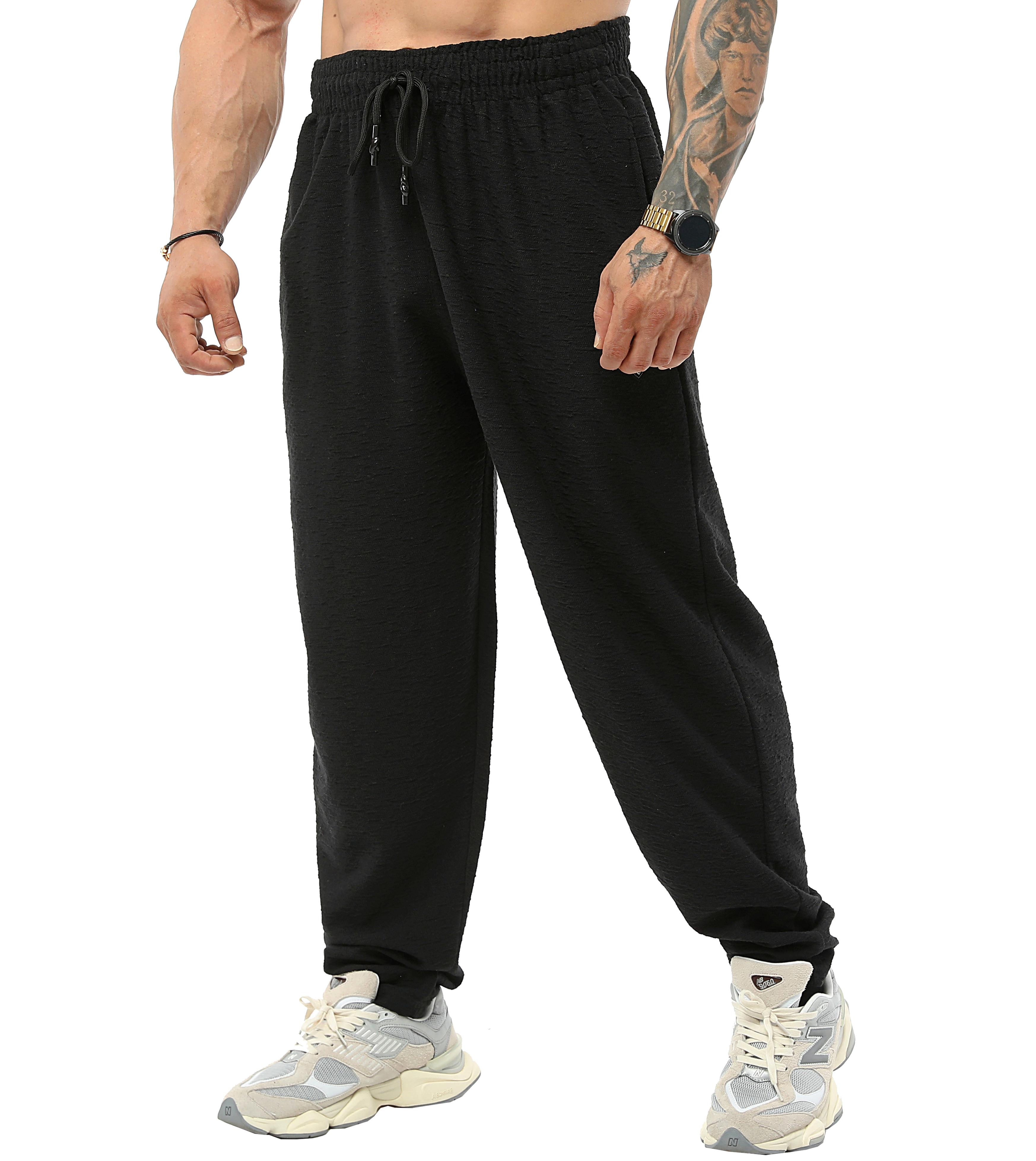 Mens Baggy Sweatpants with Cotton Textured PNT1382-BLACK