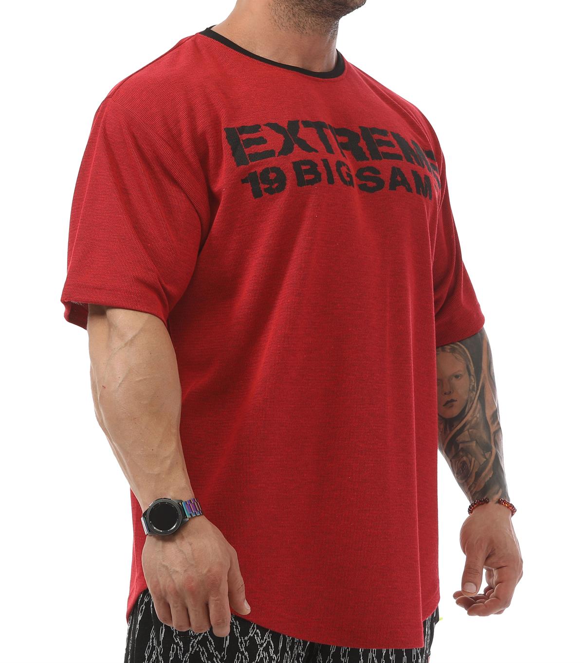 Mens Oversize Rag Top Gym T-shirt BGSM 3330 BURGUNDY