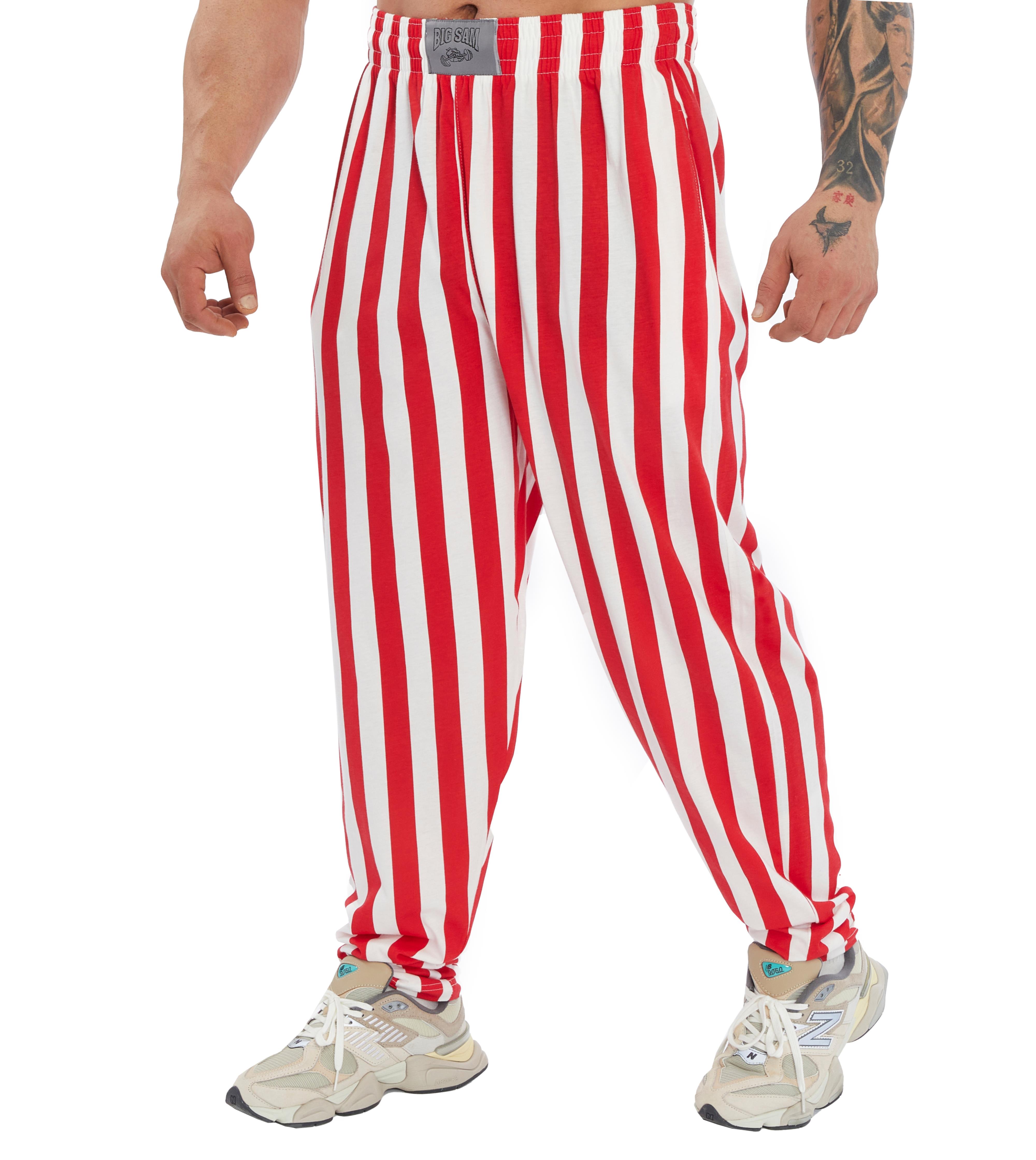Mens Relaxed Baggy Pants Cotton Stripped