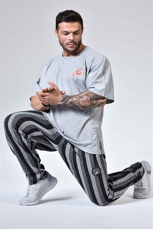 Mens Baggy Sweatpants with Pockets, Oversize Striped Oldschool Trackpants