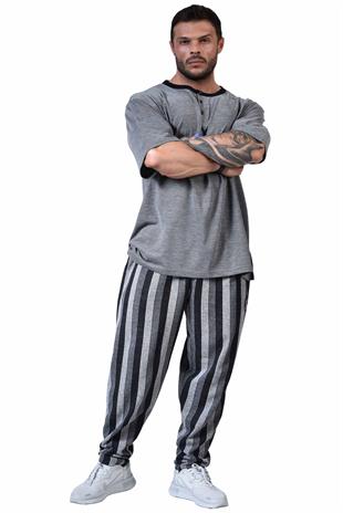 Mens Baggy Sweatpants with Pockets, Oversize Striped Oldschool Trackpants
