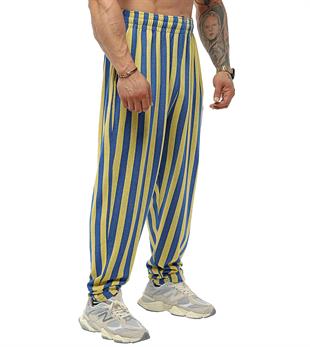 Mens Striped Loose Fit Striped Baggy Sweatpants PNT1381-YELLOW