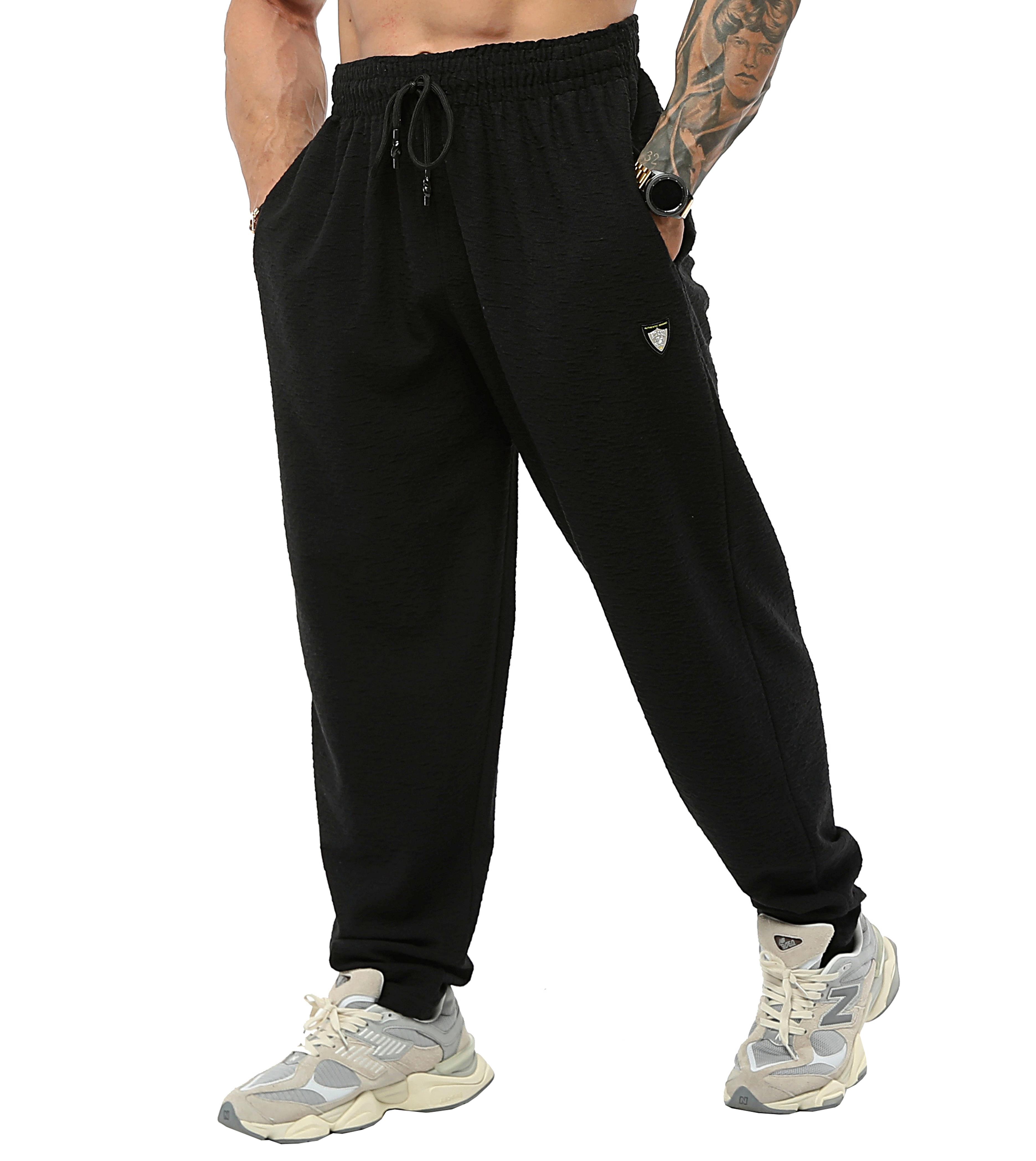 Men's Baggy Sweatpants with Cotton Textured PNT1382-BLACK