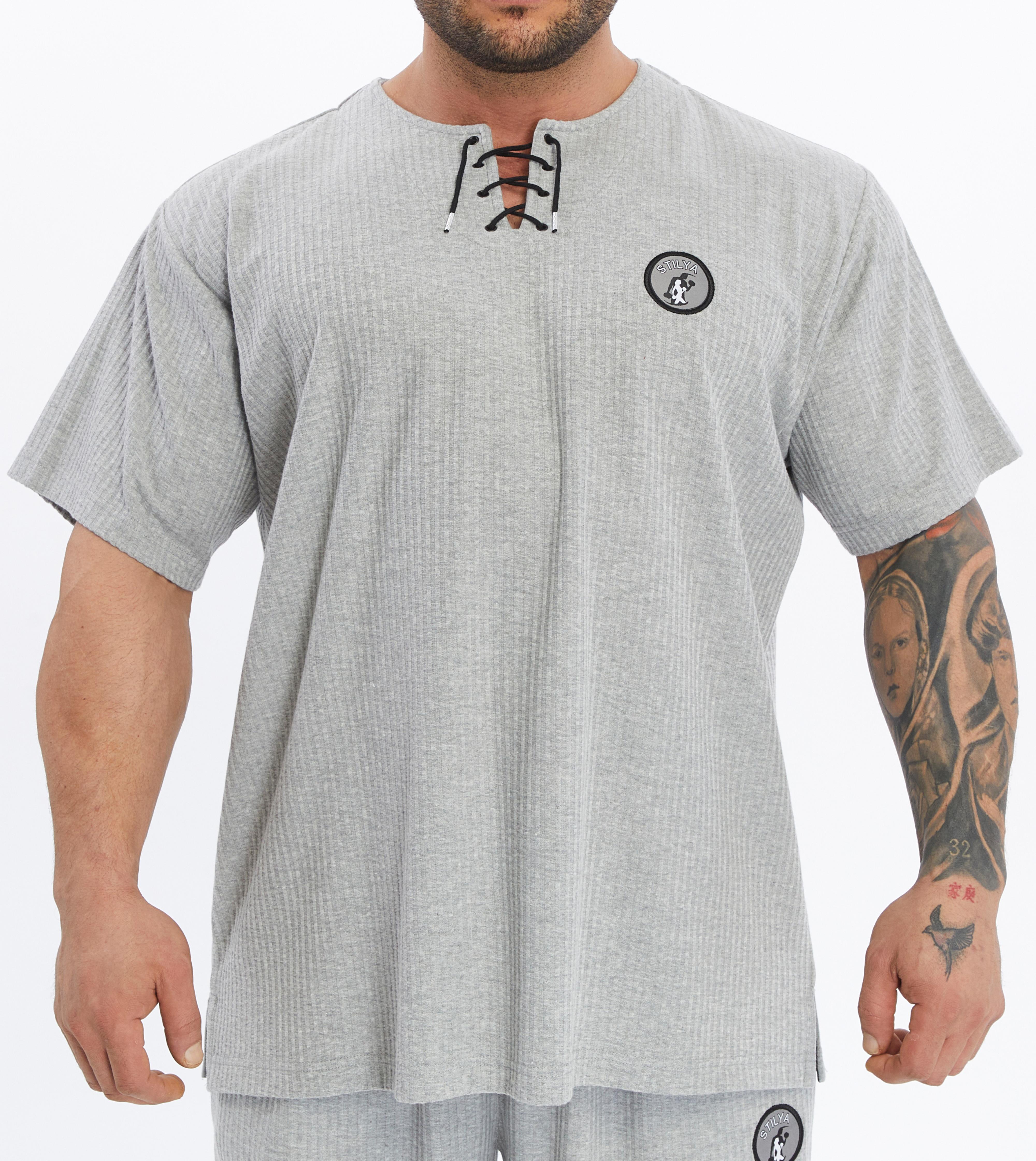 Mens Oversize T-shirt Cotton Lace Up Training Rag Top