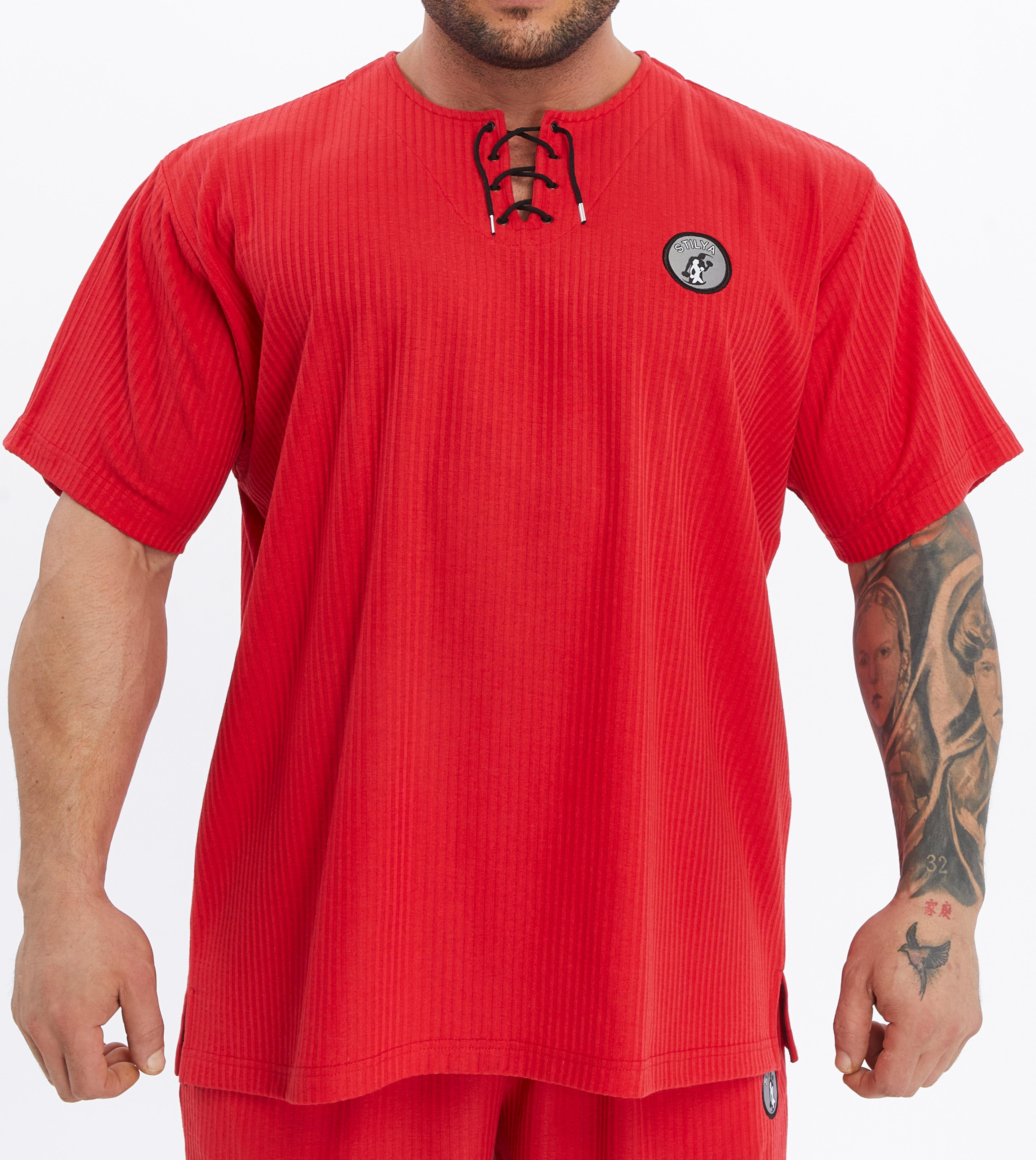 Mens Oversize T-shirt Cotton Lace Up Training Rag Top