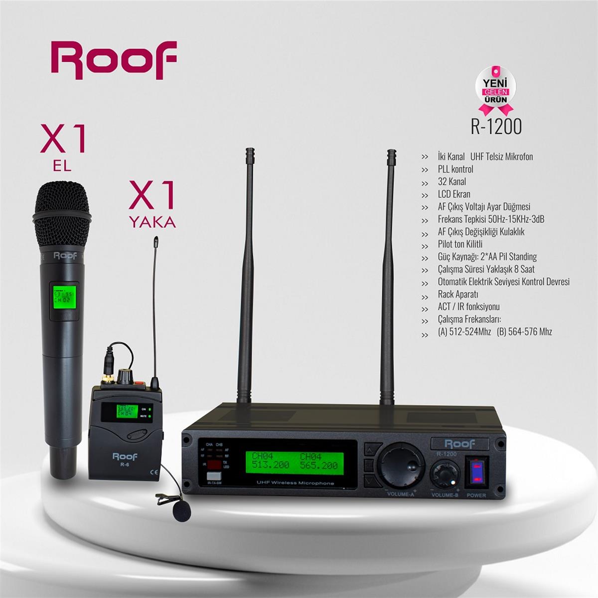 Roof R-1200 Kablosuz Çift El Mikrofon